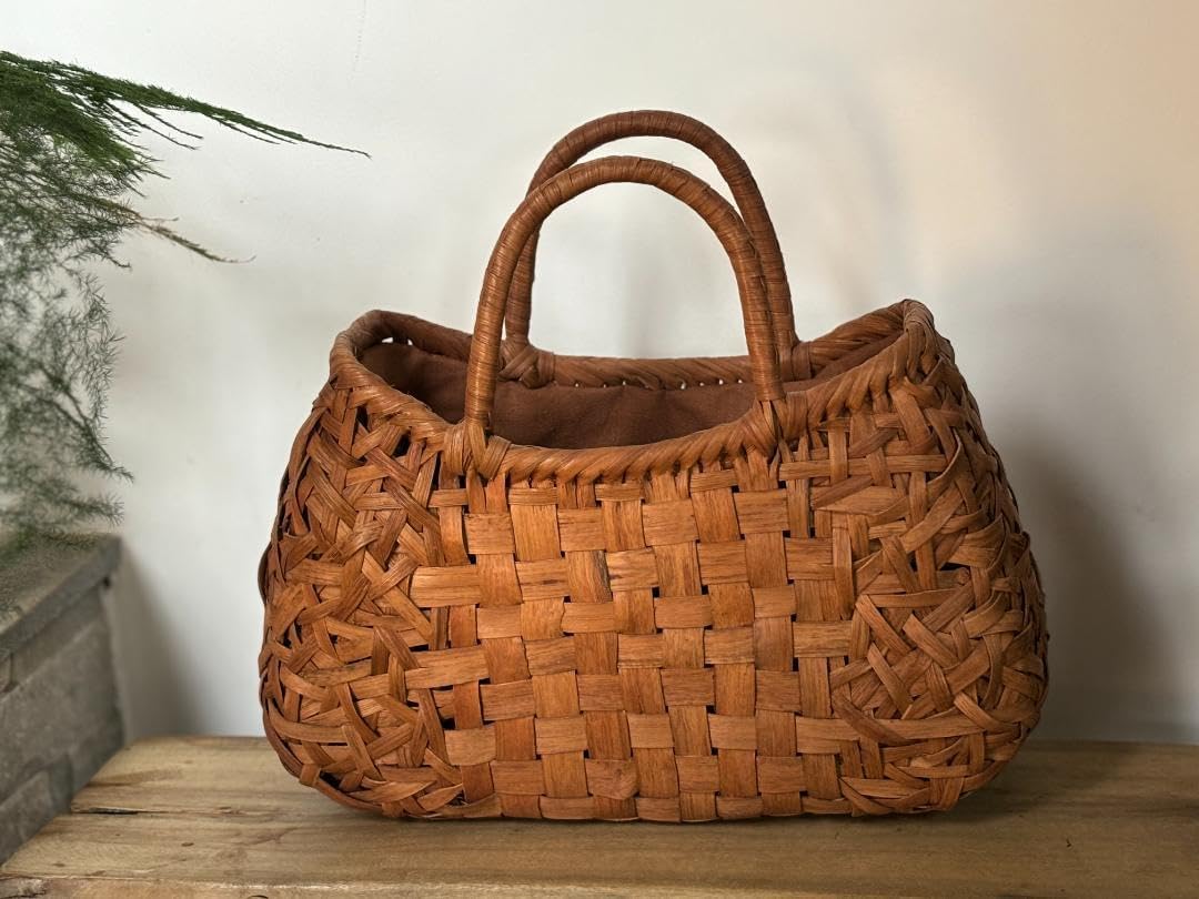 山葡萄 かご 市松編み 乱れ編み 職人手編み 籠 手提げ 内布あり 期间限定】山葡萄 職人手編み 乱れ編み 籠 手提げ 内布あり 期间